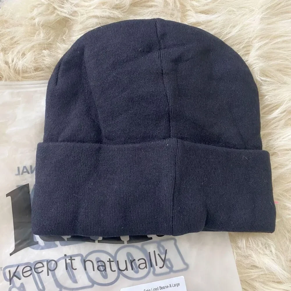 New KIN keep it Natural Black Jersey Satin Lined Beanie Size XL